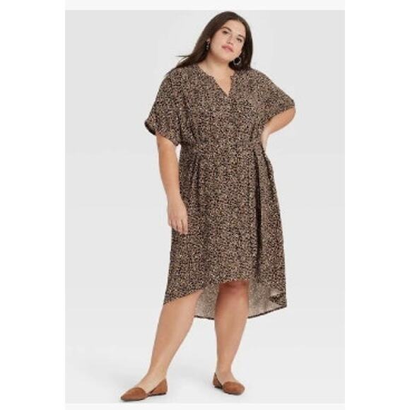 New NWT Ava & Viv Animal Print Short Sleeve Tie Waist Dress‎ Size 1X - Picture 1 of 9